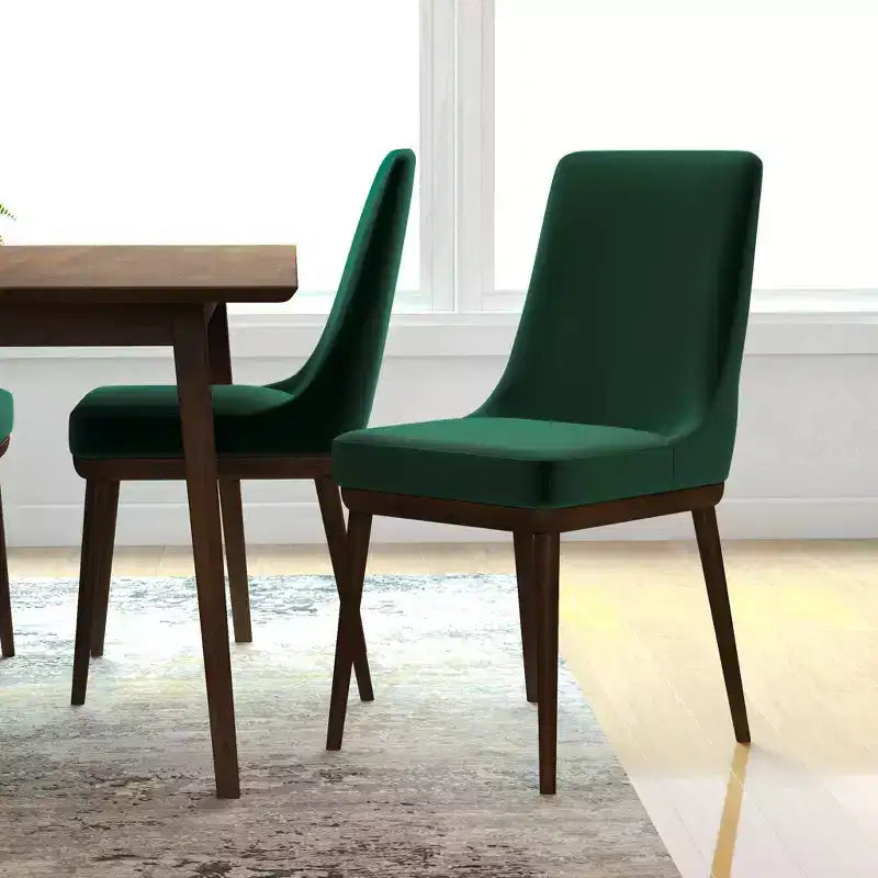 Sedia da pranzo in velluto verde/grigio, schienale basso senza braccioli, set da 2