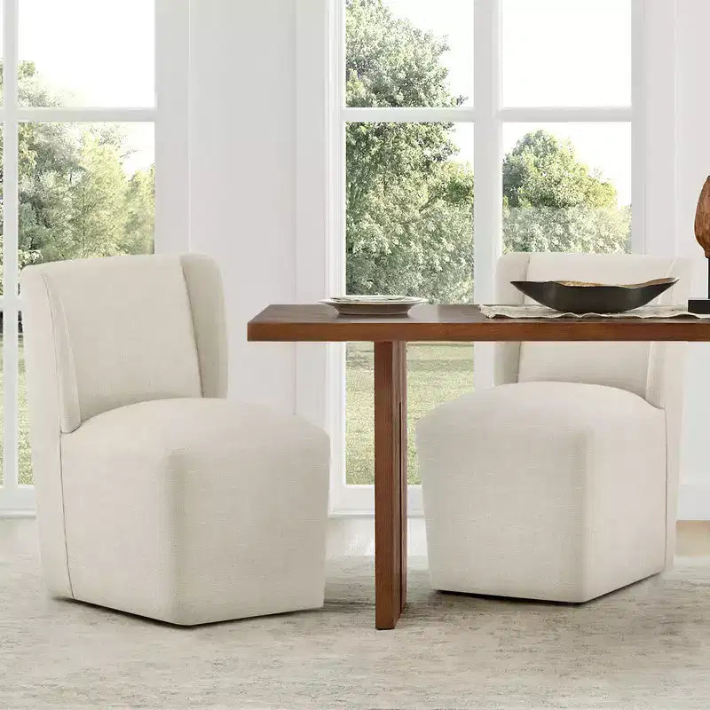 Sedia da pranzo senza braccioli imbottita in lino/kaki con rotelle, 1 posto