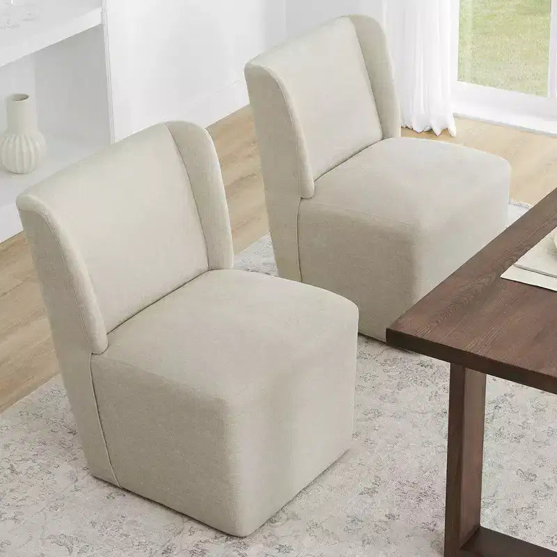 Sedia da pranzo senza braccioli imbottita in lino/kaki con rotelle, 1 posto