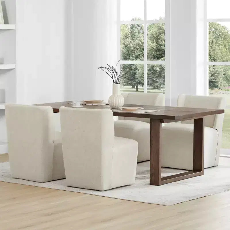 Sedia da pranzo senza braccioli imbottita in lino/kaki con rotelle, 1 posto