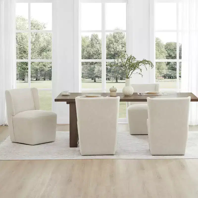 Sedia da pranzo senza braccioli imbottita in lino/kaki con rotelle, 1 posto