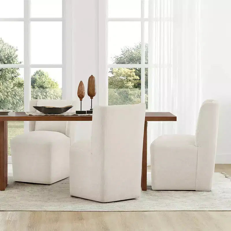Sedia da pranzo senza braccioli imbottita in lino/kaki con rotelle, 1 posto