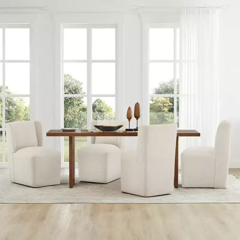 Sedia da pranzo senza braccioli imbottita in lino/kaki con rotelle, 1 posto