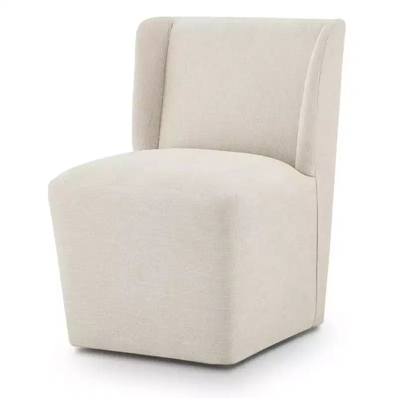 Sedia da pranzo senza braccioli imbottita in lino/kaki con rotelle, 1 posto
