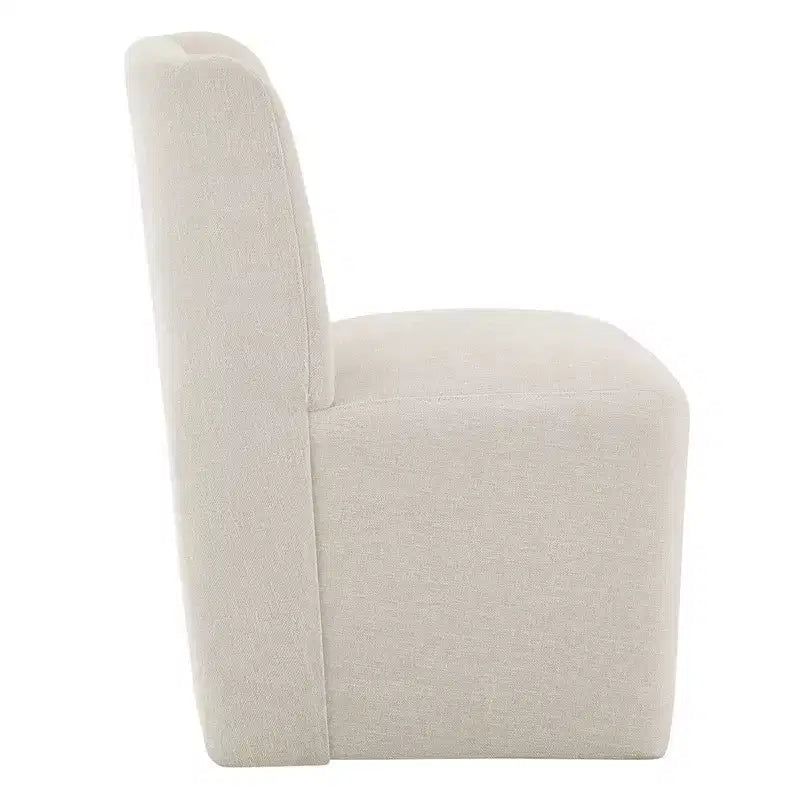 Sedia da pranzo senza braccioli imbottita in lino/kaki con rotelle, 1 posto