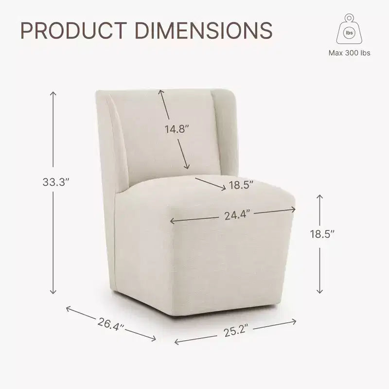 Sedia da pranzo senza braccioli imbottita in lino/kaki con rotelle, 1 posto