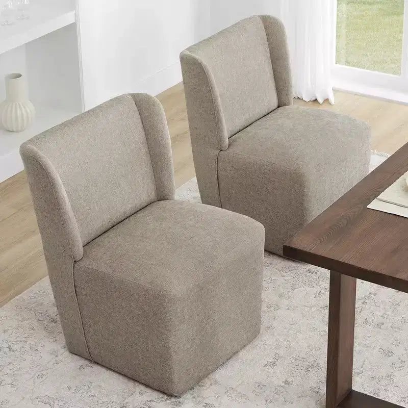 Sedia da pranzo senza braccioli imbottita in lino/kaki con rotelle, 1 posto