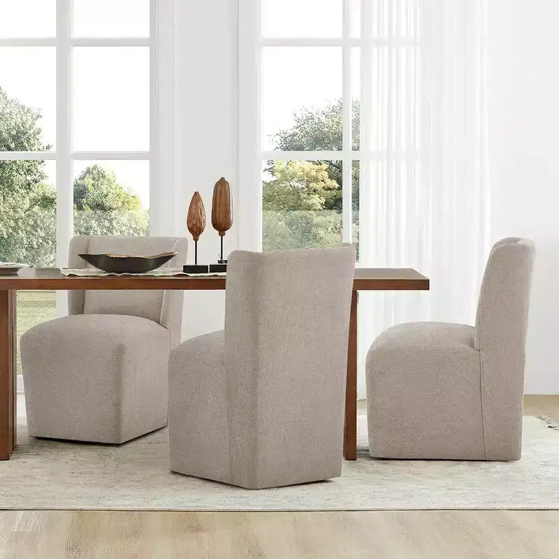 Sedia da pranzo senza braccioli imbottita in lino/kaki con rotelle, 1 posto