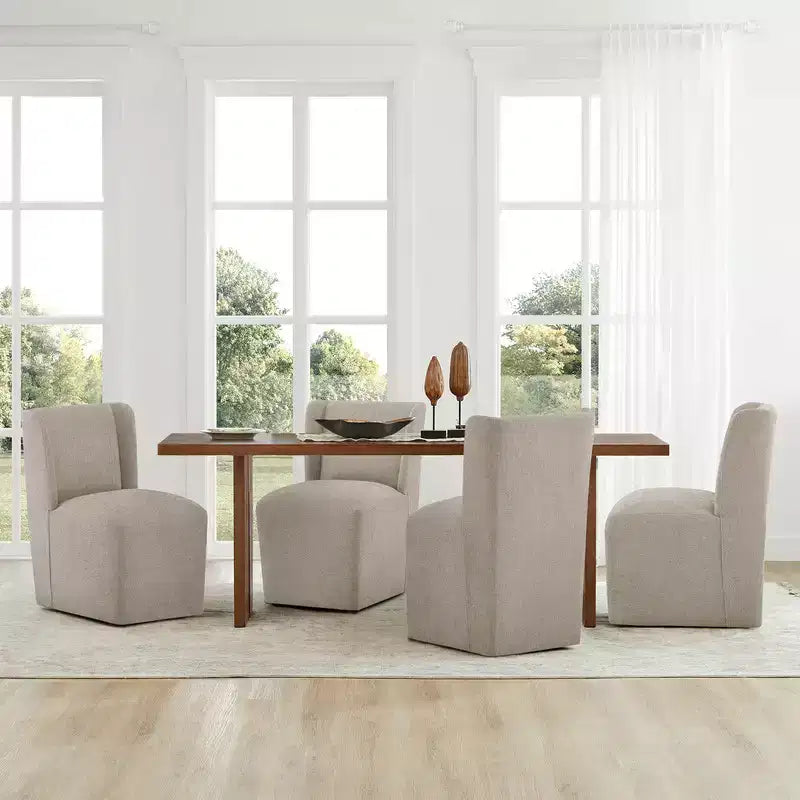 Sedia da pranzo senza braccioli imbottita in lino/kaki con rotelle, 1 posto