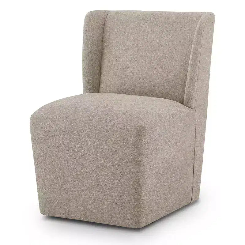 Sedia da pranzo senza braccioli imbottita in lino/kaki con rotelle, 1 posto