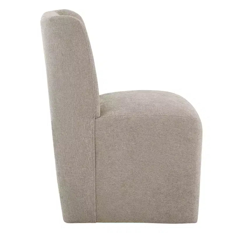 Sedia da pranzo senza braccioli imbottita in lino/kaki con rotelle, 1 posto