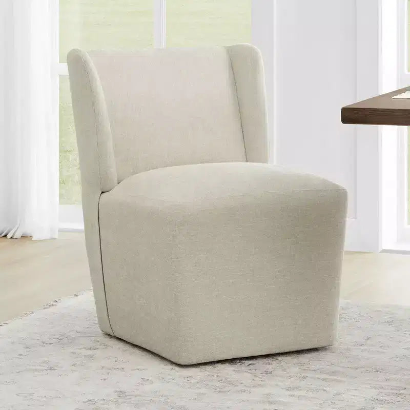 Sedia da pranzo senza braccioli imbottita in lino/kaki con rotelle, 1 posto