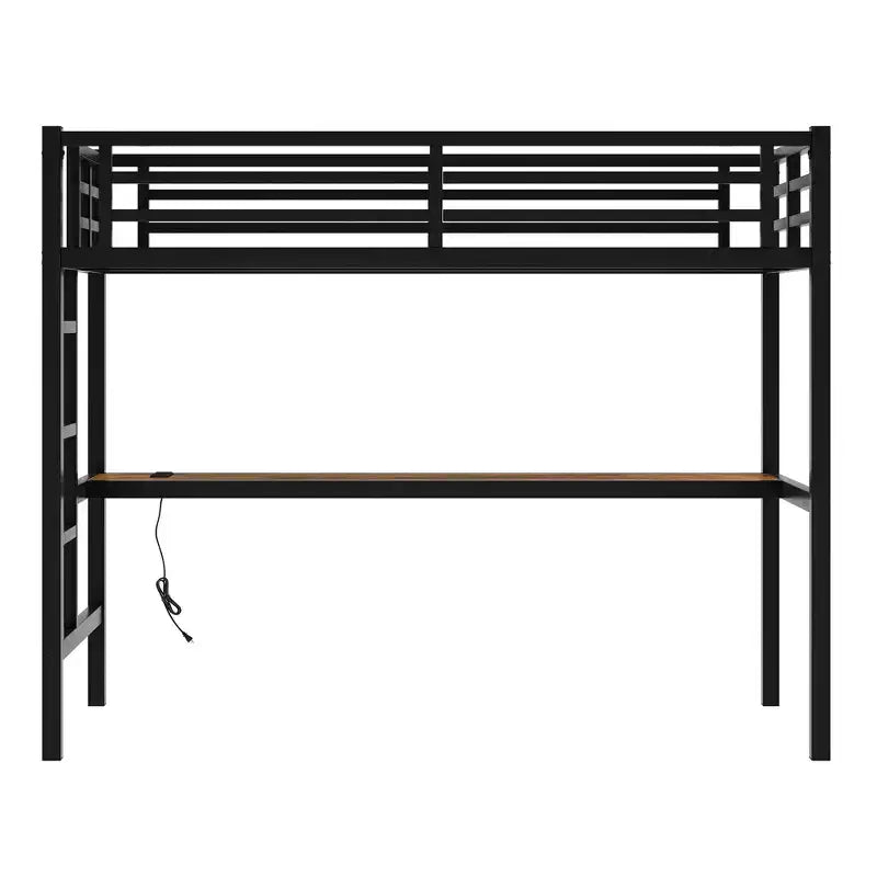 Letto a soppalco singolo (Twin XL) in metallo nero con LED RGB e scrivania