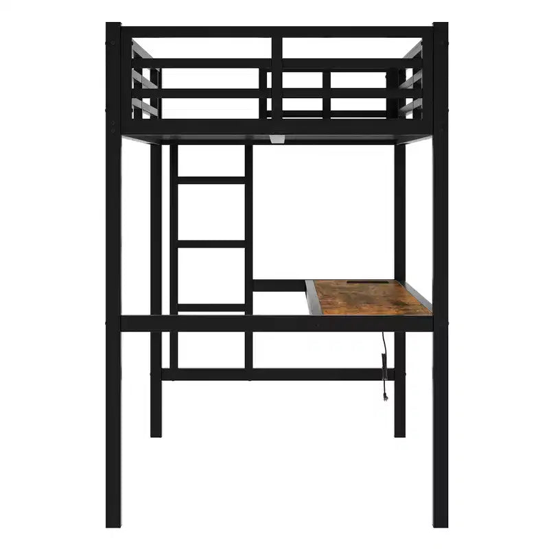 Letto a soppalco singolo (Twin XL) in metallo nero con LED RGB e scrivania