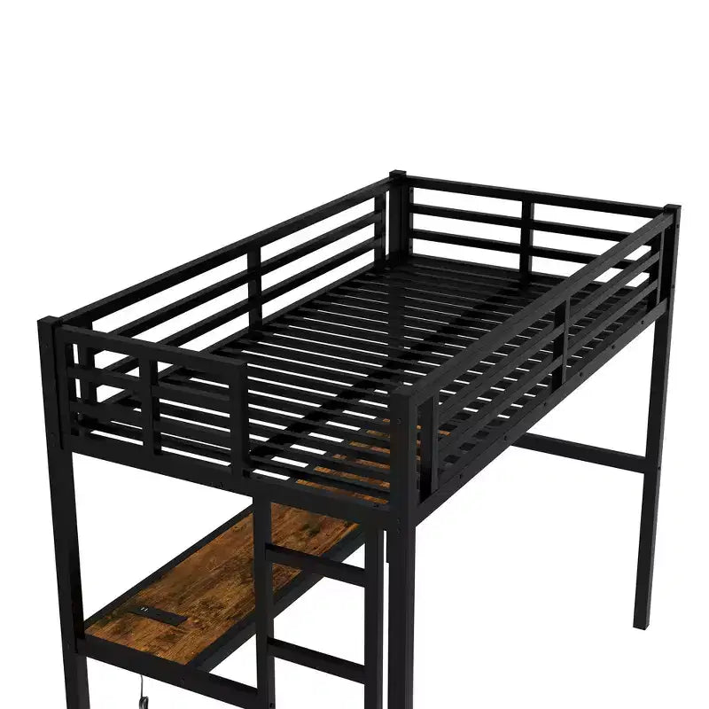 Letto a soppalco singolo (Twin XL) in metallo nero con LED RGB e scrivania
