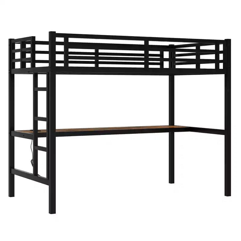 Letto a soppalco singolo (Twin XL) in metallo nero con LED RGB e scrivania
