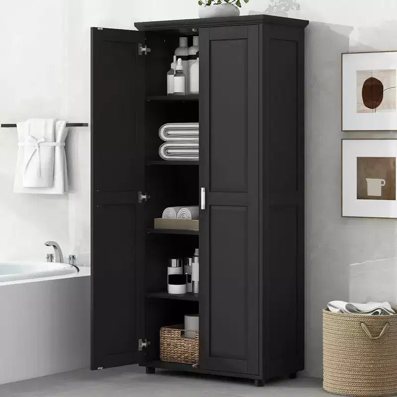 Armadietto portaoggetti indipendente con 2 ante, nero/bianco, legno MDF