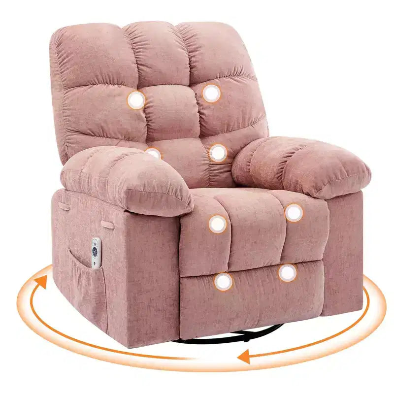 Poltrona reclinabile girevole a dondolo in lino marrone/grigio/verde/rosa con massaggio e riscaldamento, singola