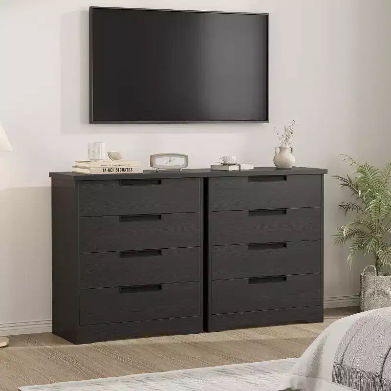 Comò nero a 4 cassetti, stile moderno, utente singolo