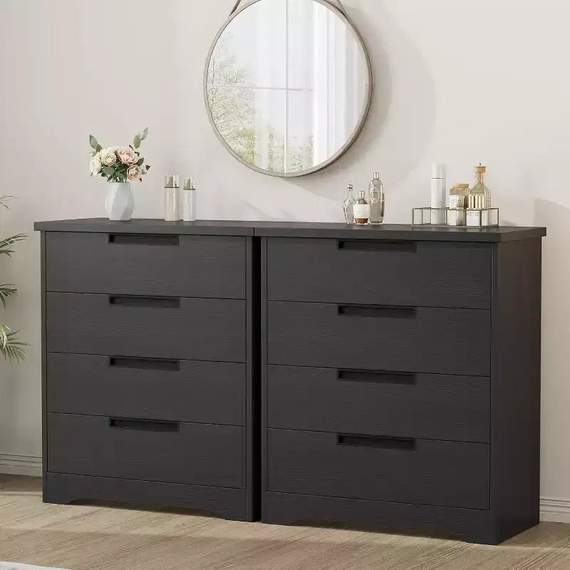 Comò nero a 4 cassetti, stile moderno, utente singolo