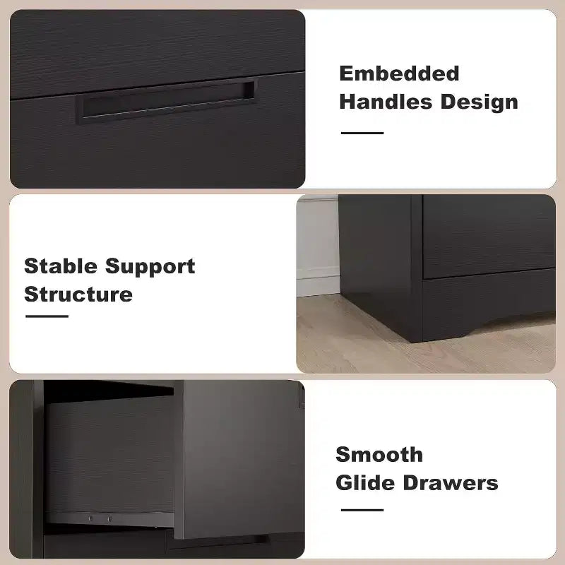 Comò nero a 4 cassetti, stile moderno, utente singolo