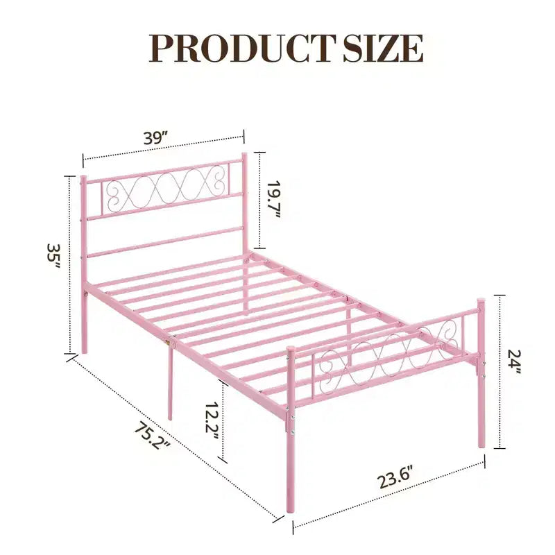 Telaio letto a piattaforma singolo in metallo con testiera e pediera, nero/rosa/viola/bianco, 1 persona
