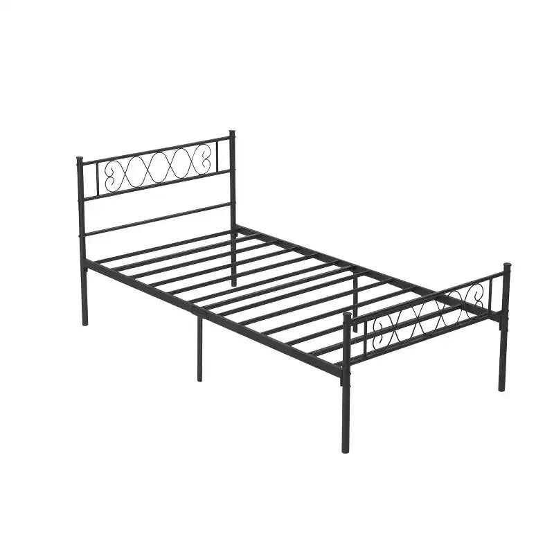 Telaio letto a piattaforma singolo in metallo con testiera e pediera, nero/rosa/viola/bianco, 1 persona