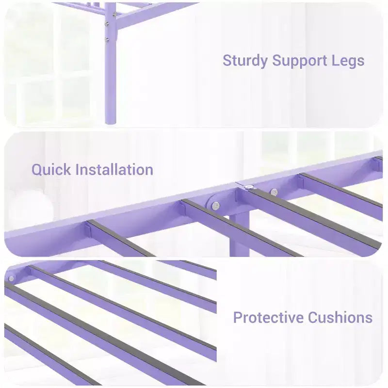 Telaio letto a piattaforma singolo in metallo con testiera e pediera, nero/rosa/viola/bianco, 1 persona