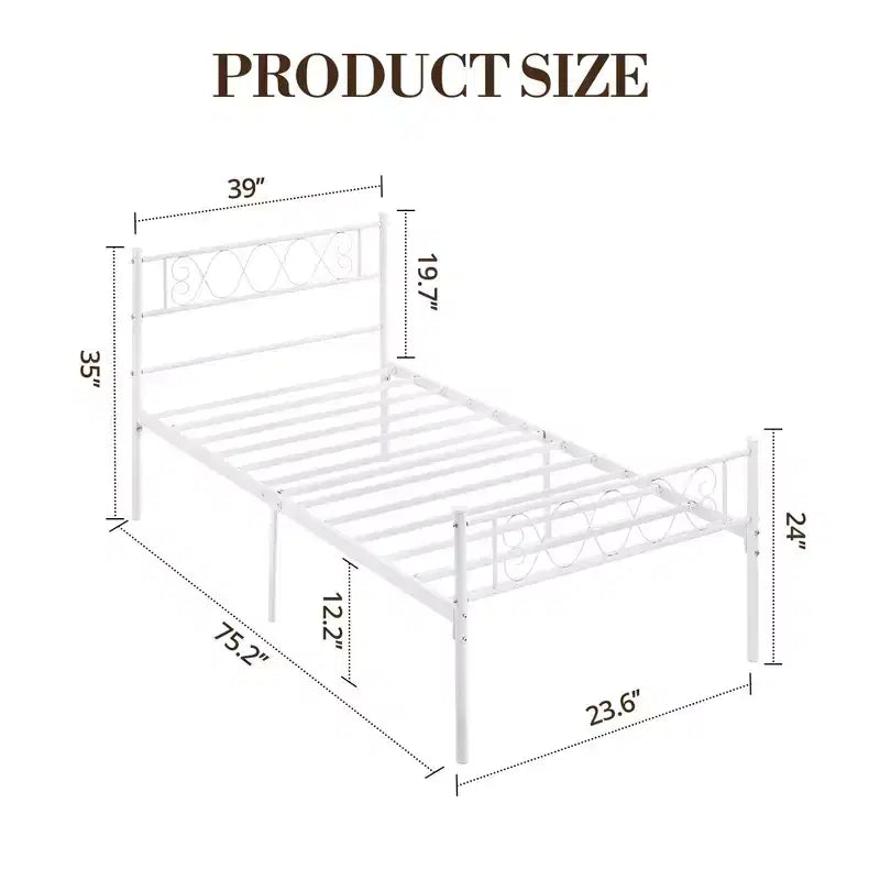 Telaio letto a piattaforma singolo in metallo con testiera e pediera, nero/rosa/viola/bianco, 1 persona