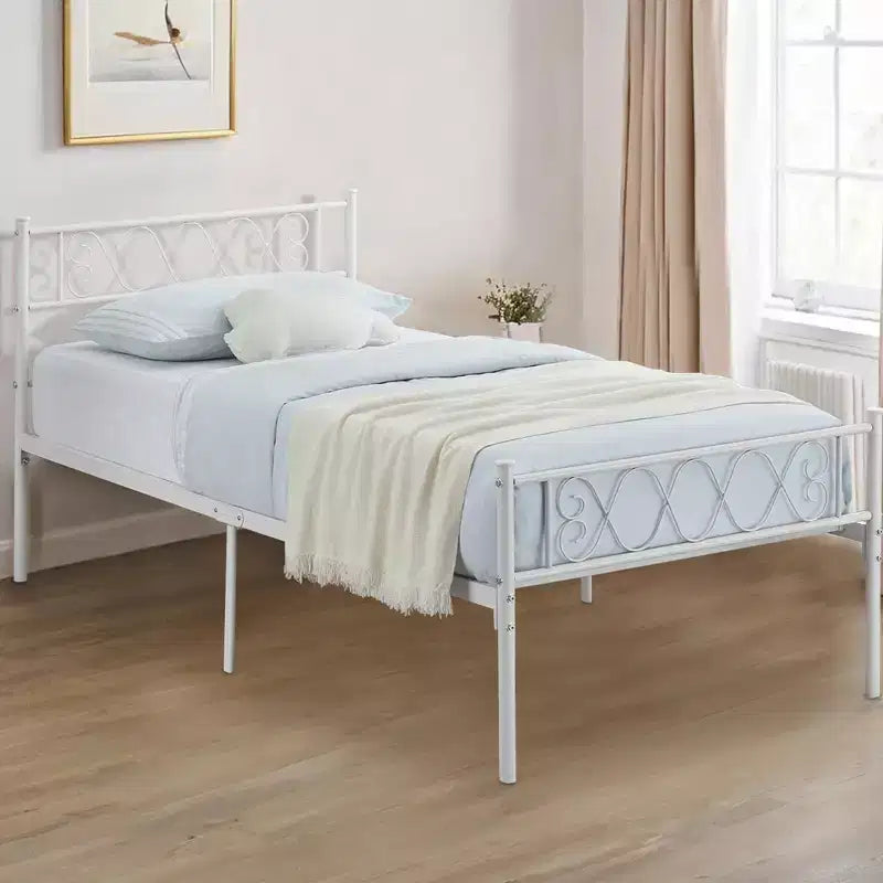 Telaio letto a piattaforma singolo in metallo con testiera e pediera, nero/rosa/viola/bianco, 1 persona