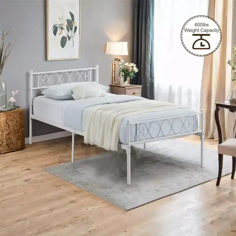 Telaio letto a piattaforma singolo in metallo con testiera e pediera, nero/rosa/viola/bianco, 1 persona