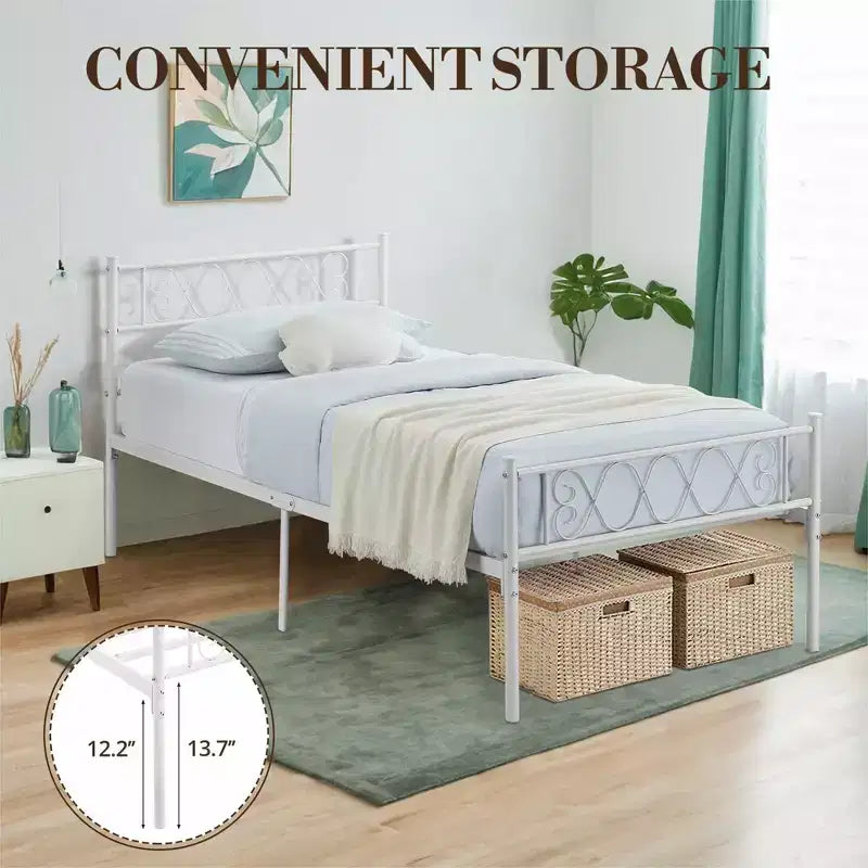 Telaio letto a piattaforma singolo in metallo con testiera e pediera, nero/rosa/viola/bianco, 1 persona