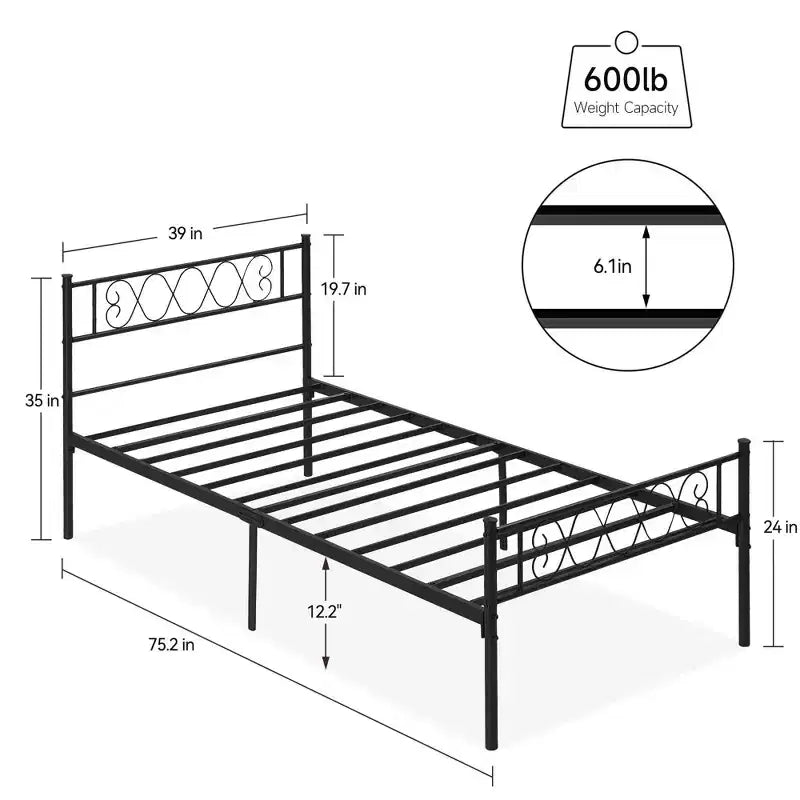 Telaio letto a piattaforma singolo in metallo con testiera e pediera, nero/rosa/viola/bianco, 1 persona