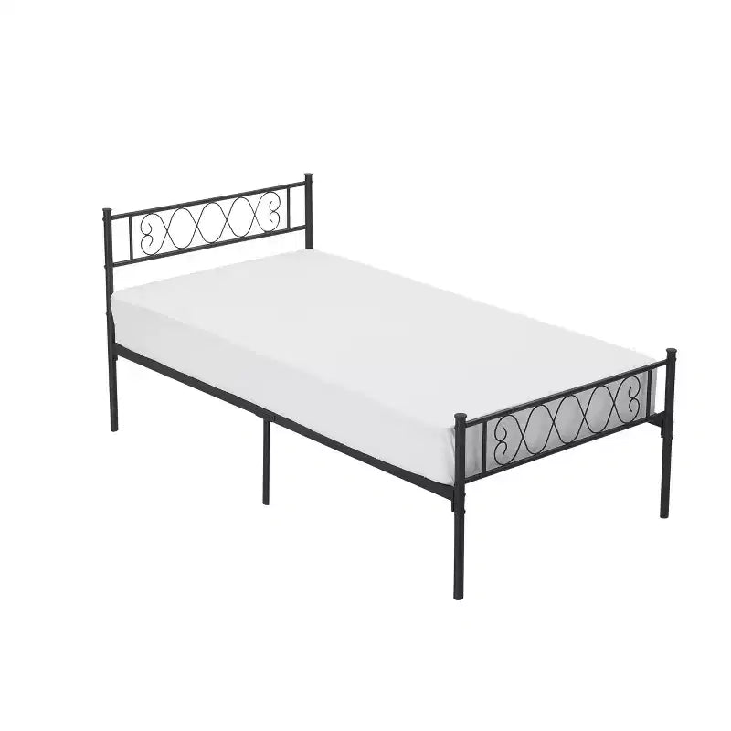 Telaio letto a piattaforma singolo in metallo con testiera e pediera, nero/rosa/viola/bianco, 1 persona
