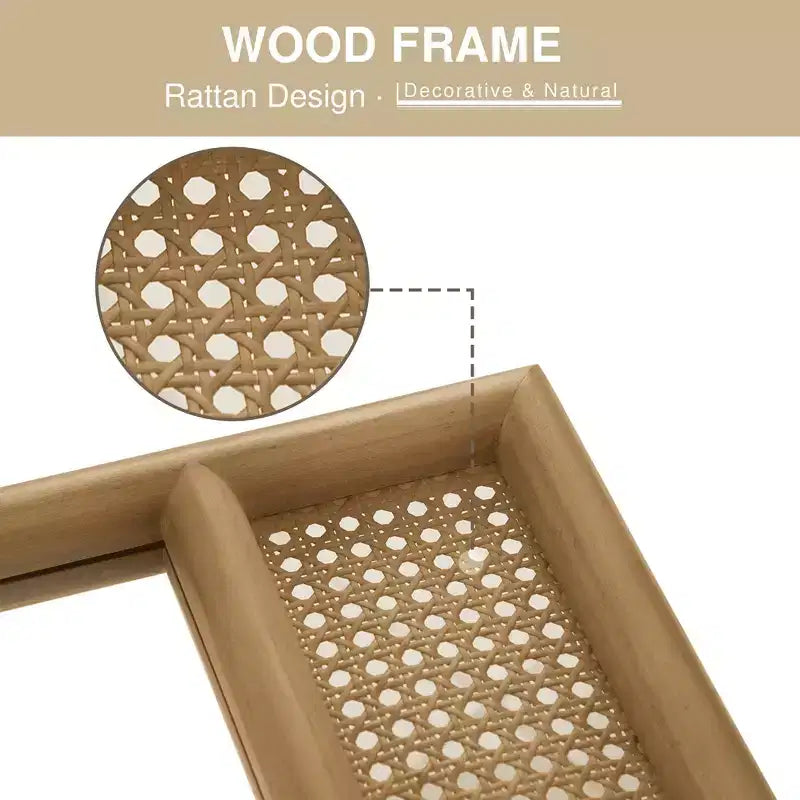 Specchio da parete ad arco marrone 36x24 pollici con dettagli in rattan, 1 persona