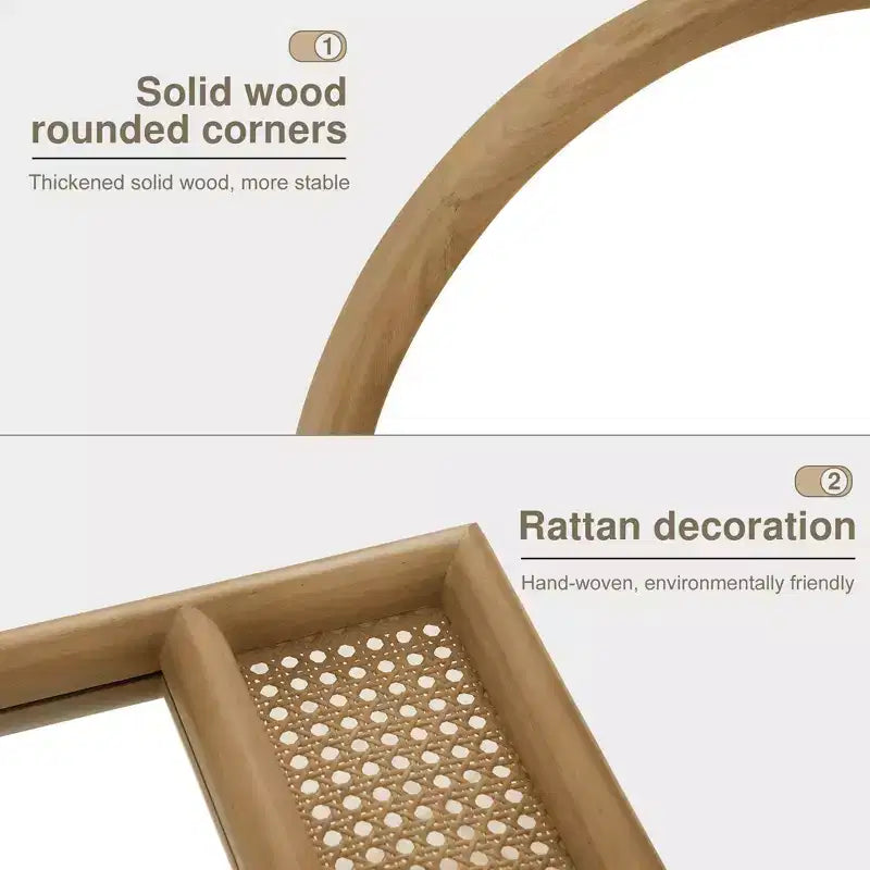 Specchio da parete ad arco marrone 36x24 pollici con dettagli in rattan, 1 persona