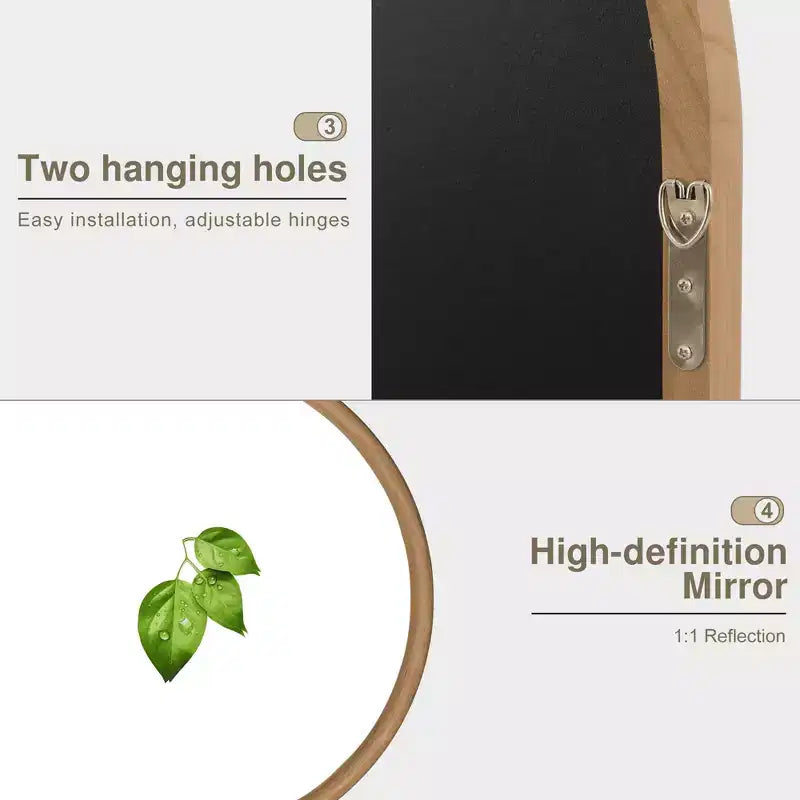 Specchio da parete ad arco marrone 36x24 pollici con dettagli in rattan, 1 persona