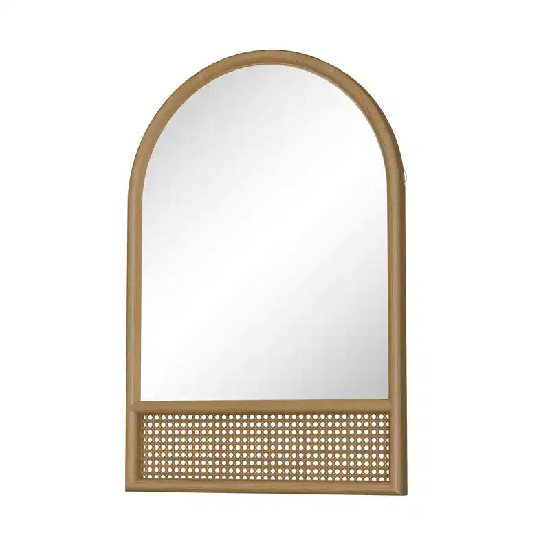 Specchio da parete ad arco marrone 36x24 pollici con dettagli in rattan, 1 persona