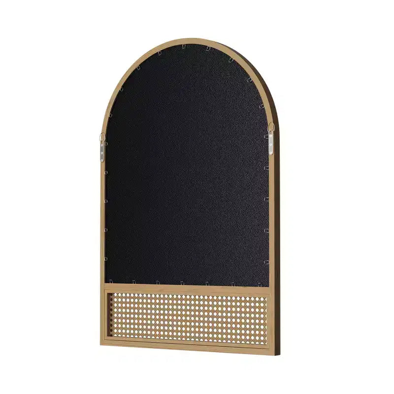 Specchio da parete ad arco marrone 36x24 pollici con dettagli in rattan, 1 persona