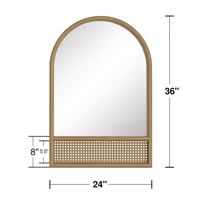 Specchio da parete ad arco marrone 36x24 pollici con dettagli in rattan, 1 persona