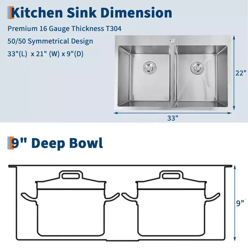 Lavello da cucina 84x56 cm in acciaio inossidabile 50/50 a doppia vasca, da appoggio/sottotop, 1-2 utenti