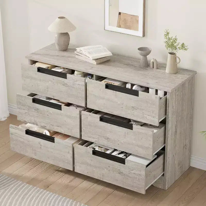 Cassettiera in legno a 6 cassetti – Nera / Marrone / Grigia