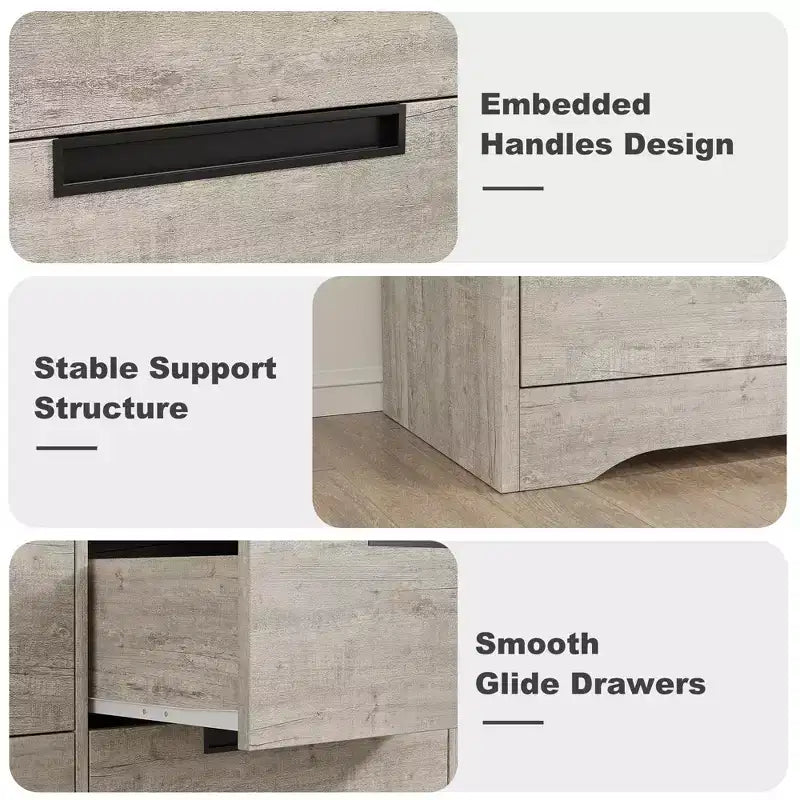 Cassettiera in legno a 6 cassetti – Nera / Marrone / Grigia