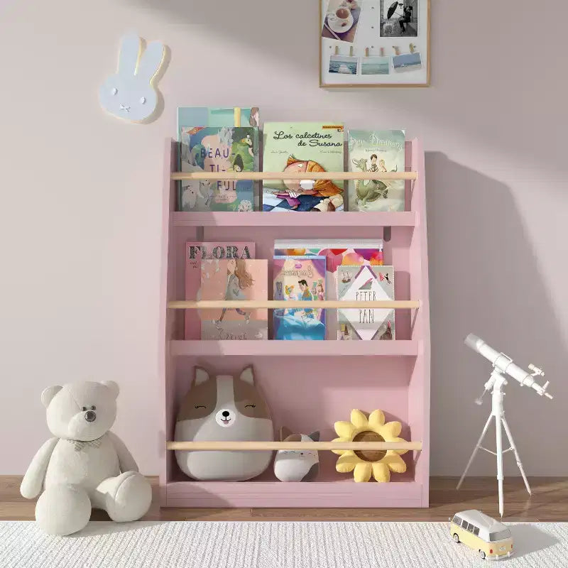 Libreria rosa a 3 ripiani per bambini, montaggio 1 persona