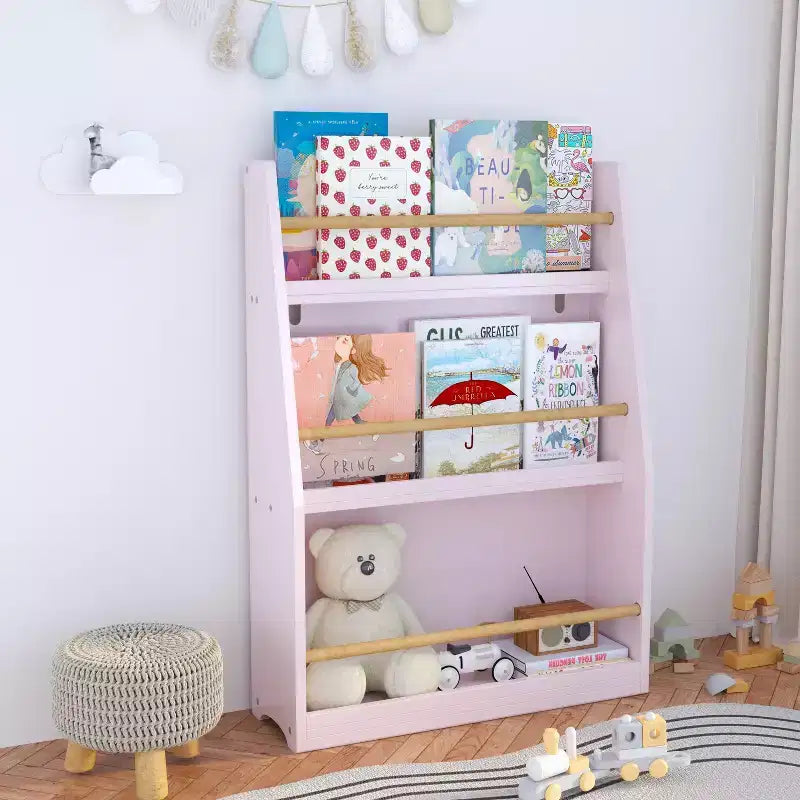 Libreria rosa a 3 ripiani per bambini, montaggio 1 persona