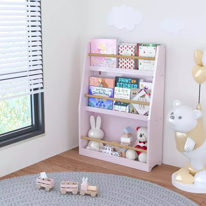 Libreria rosa a 3 ripiani per bambini, montaggio 1 persona
