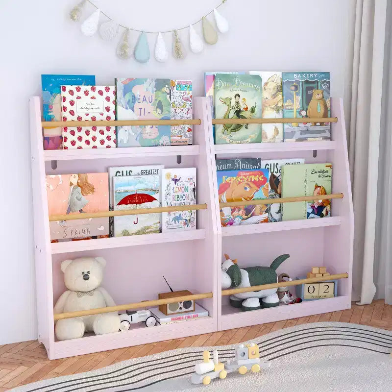 Libreria rosa a 3 ripiani per bambini, montaggio 1 persona