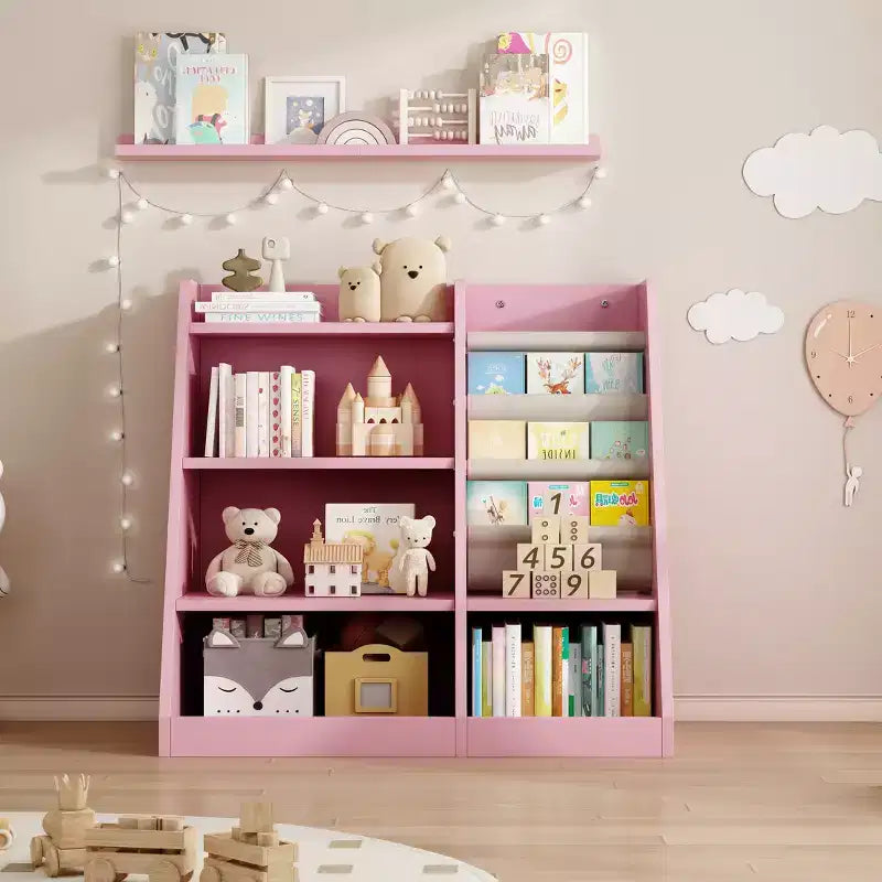 Libreria e Portagiochi Rosa a 3 Ripiani in Legno, per 1 Bambino