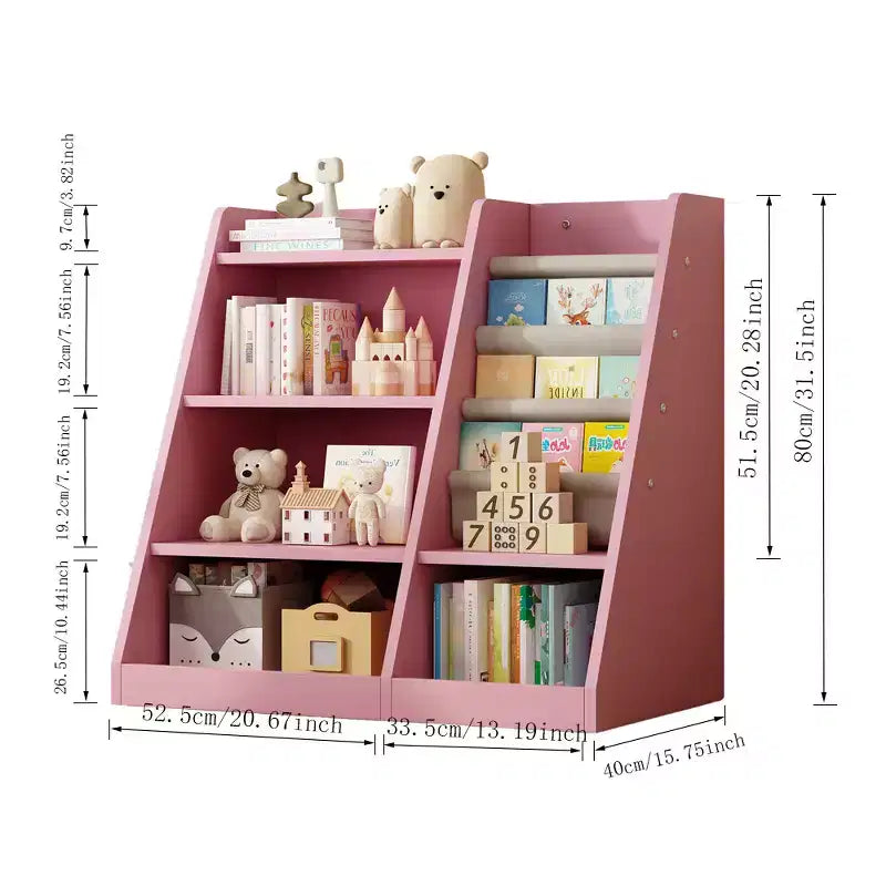 Libreria e Portagiochi Rosa a 3 Ripiani in Legno, per 1 Bambino