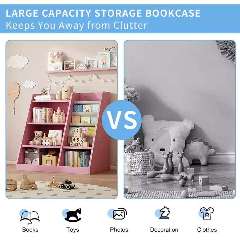 Libreria e Portagiochi Rosa a 3 Ripiani in Legno, per 1 Bambino
